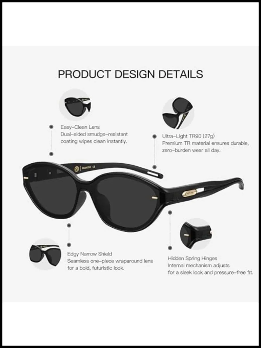 MUJOSH Futuristic Narrow Sunglasses UV400 Protection Unisex One-Piece Bent Lens